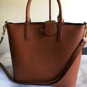 Ralph Lauren brown tan chestnut tote bag w straps
